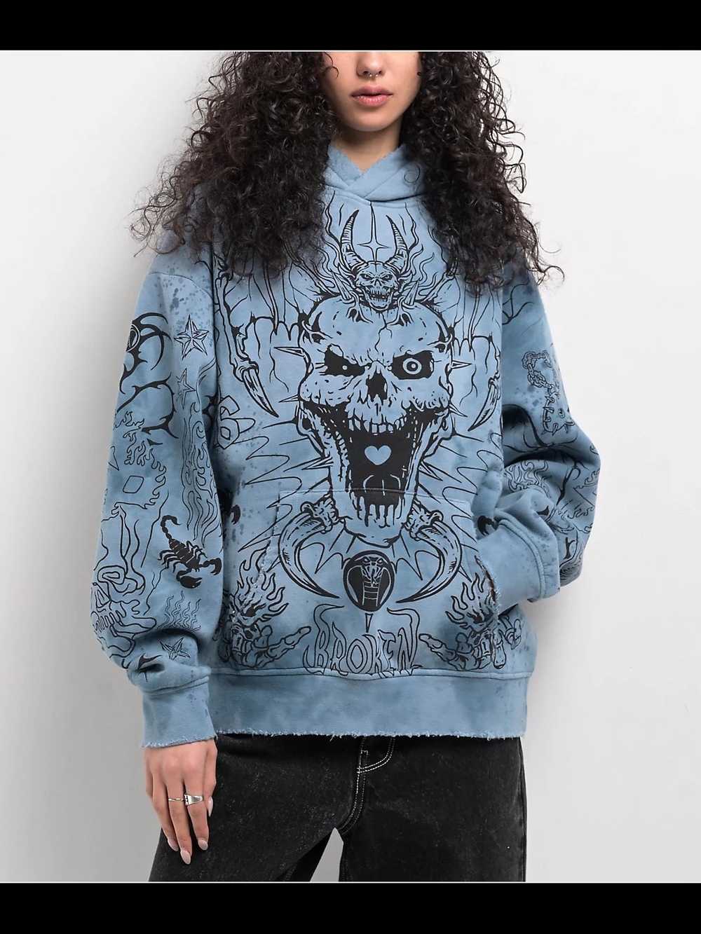 Blue Graphic Skull Hoodie for Women